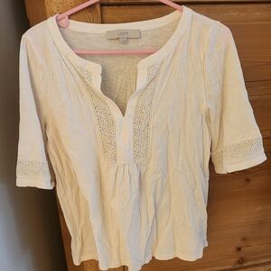 LOFT Women's White Blouse with Crochet Accents